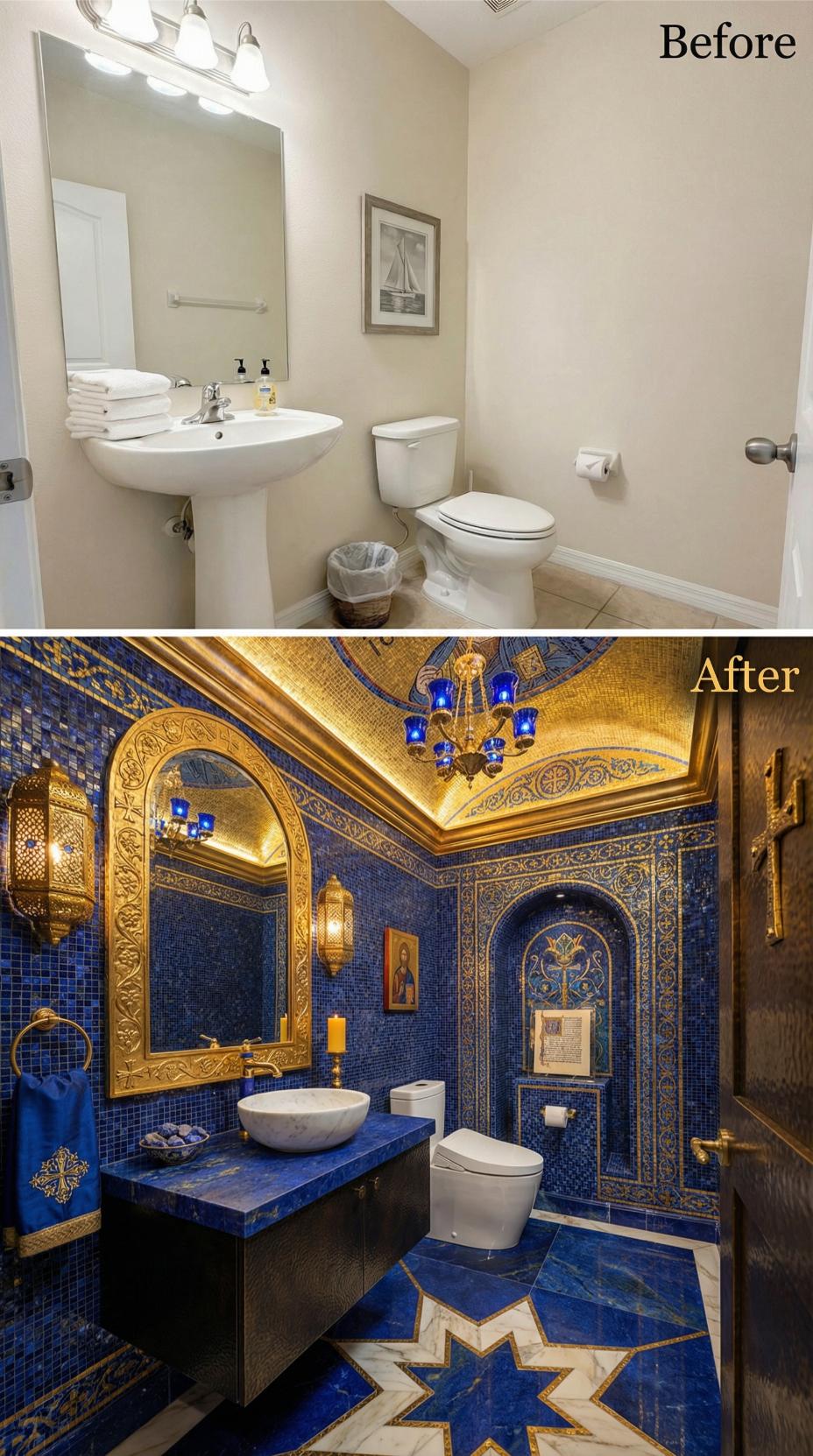 Byzantine Mosaic and Lapis Lazuli Counter Overthrow Pedestal Beige