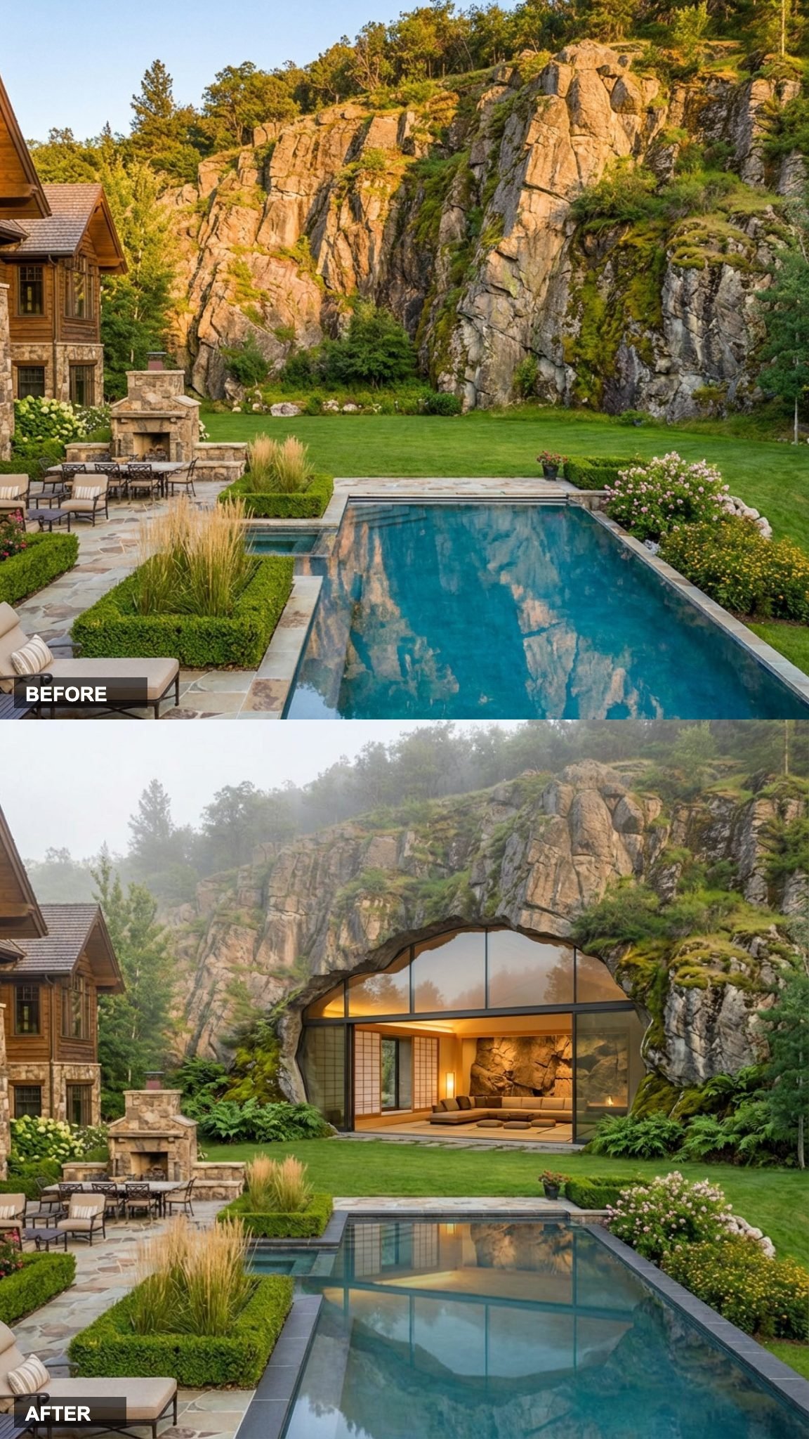 Floor-to-Ceiling Glazing Shaped to a Natural Cave Mouth Turns Geology Into Architecture