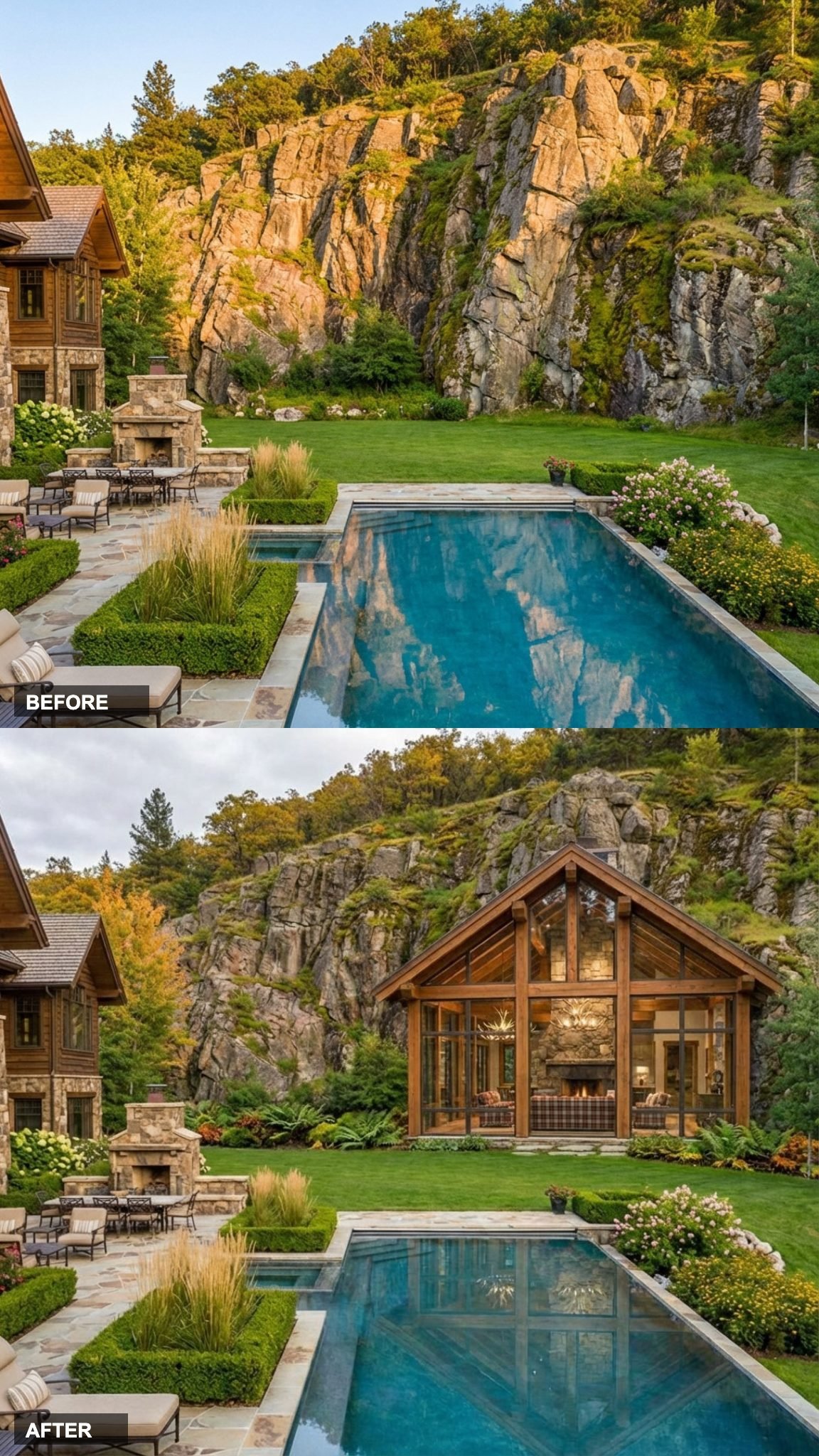 Thick Cedar Timber and Glass Build a Pacific Northwest Lodge Into the Rock Face