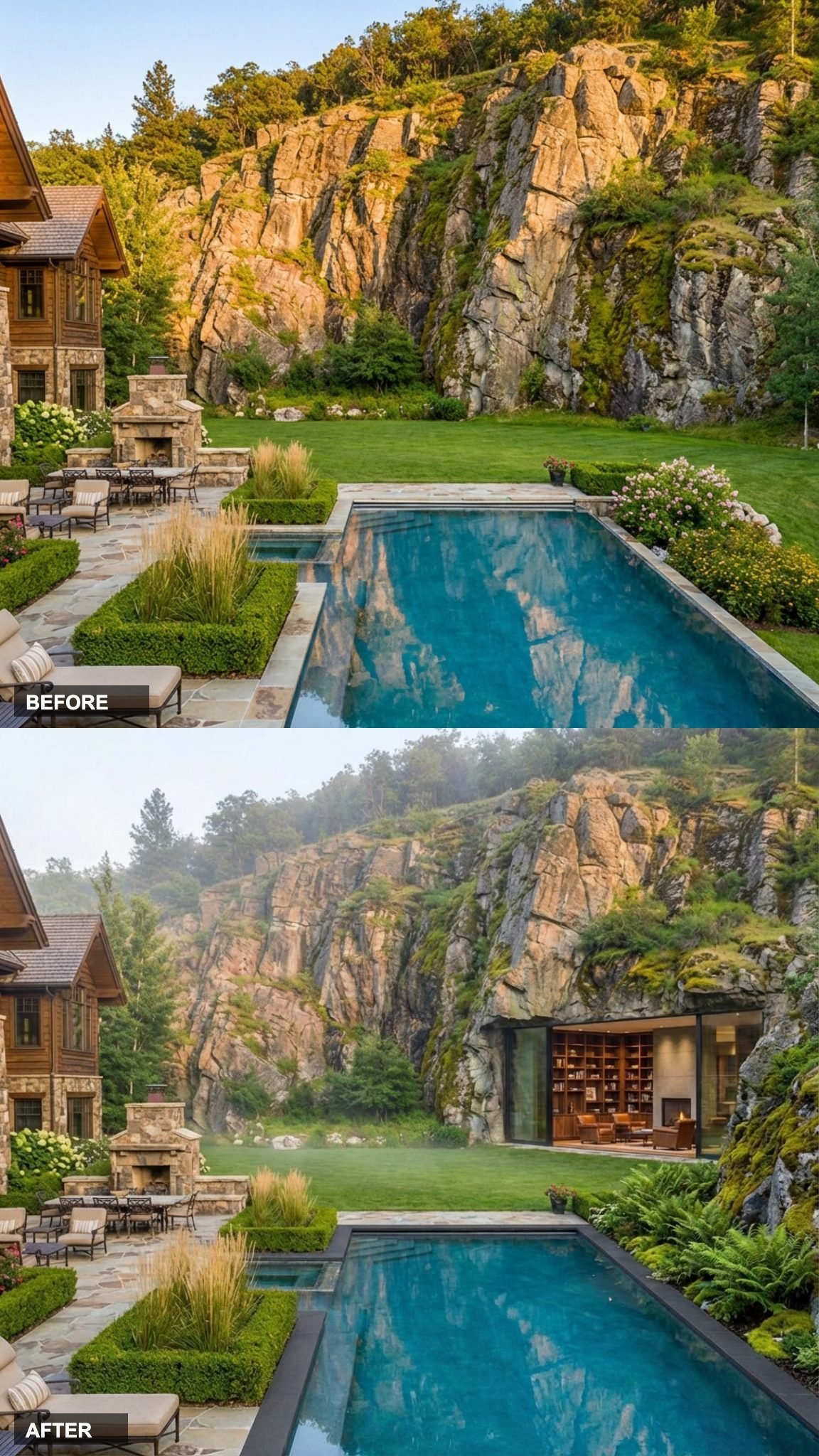 A Recessed Glass-Fronted Dwelling Flush With the Cliff Face Disappears Into the Rock