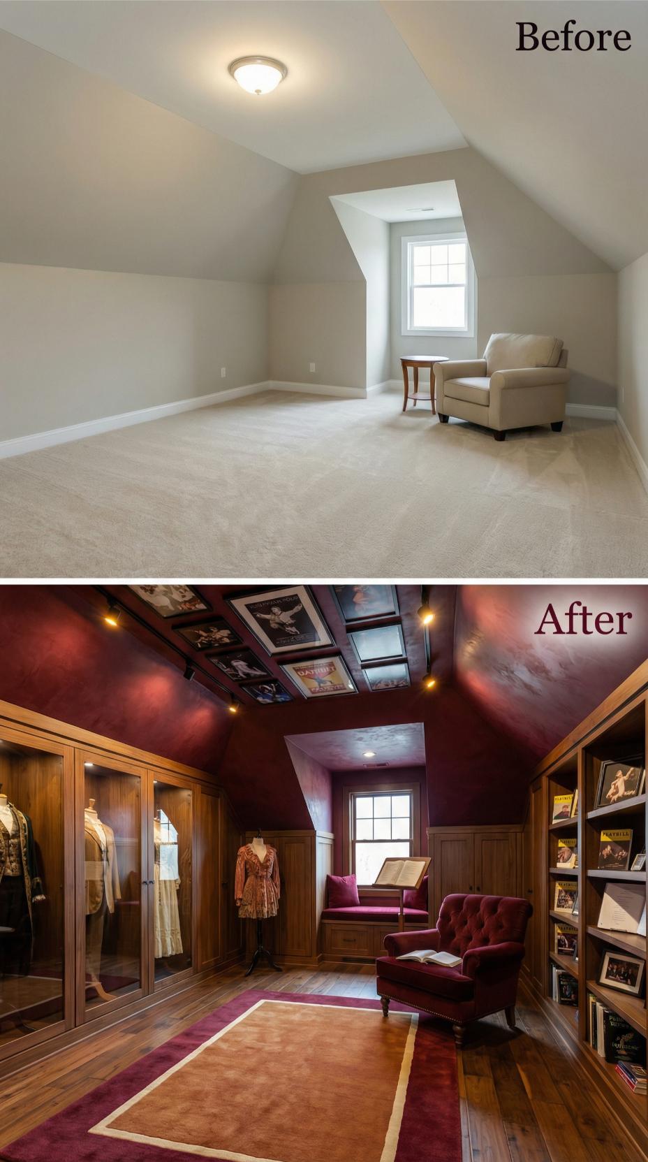 Burgundy Archives Display Vintage Costumes Behind Glass Cabinets