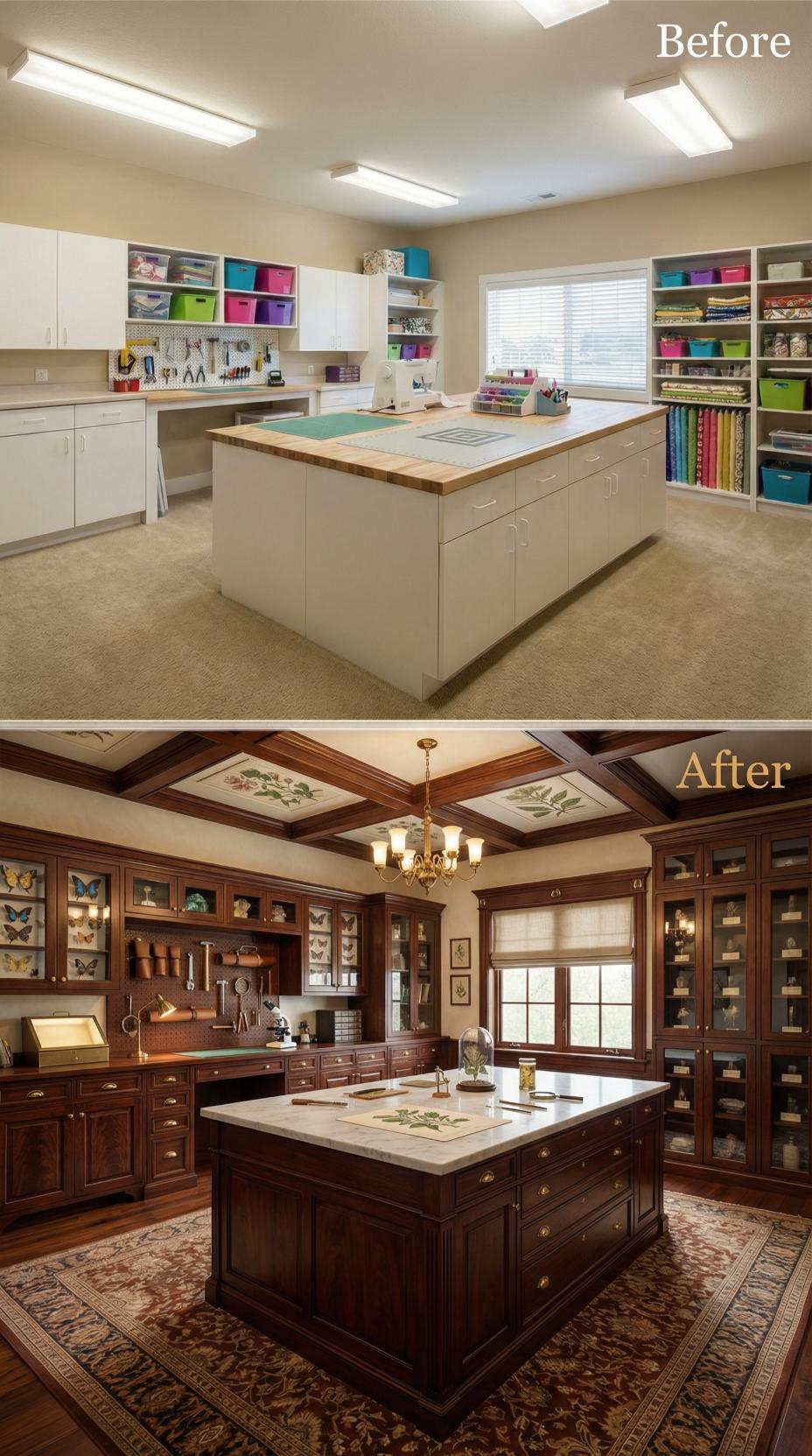 Laminate Simplicity Replaced by Coffered Mahogany Library Luxe