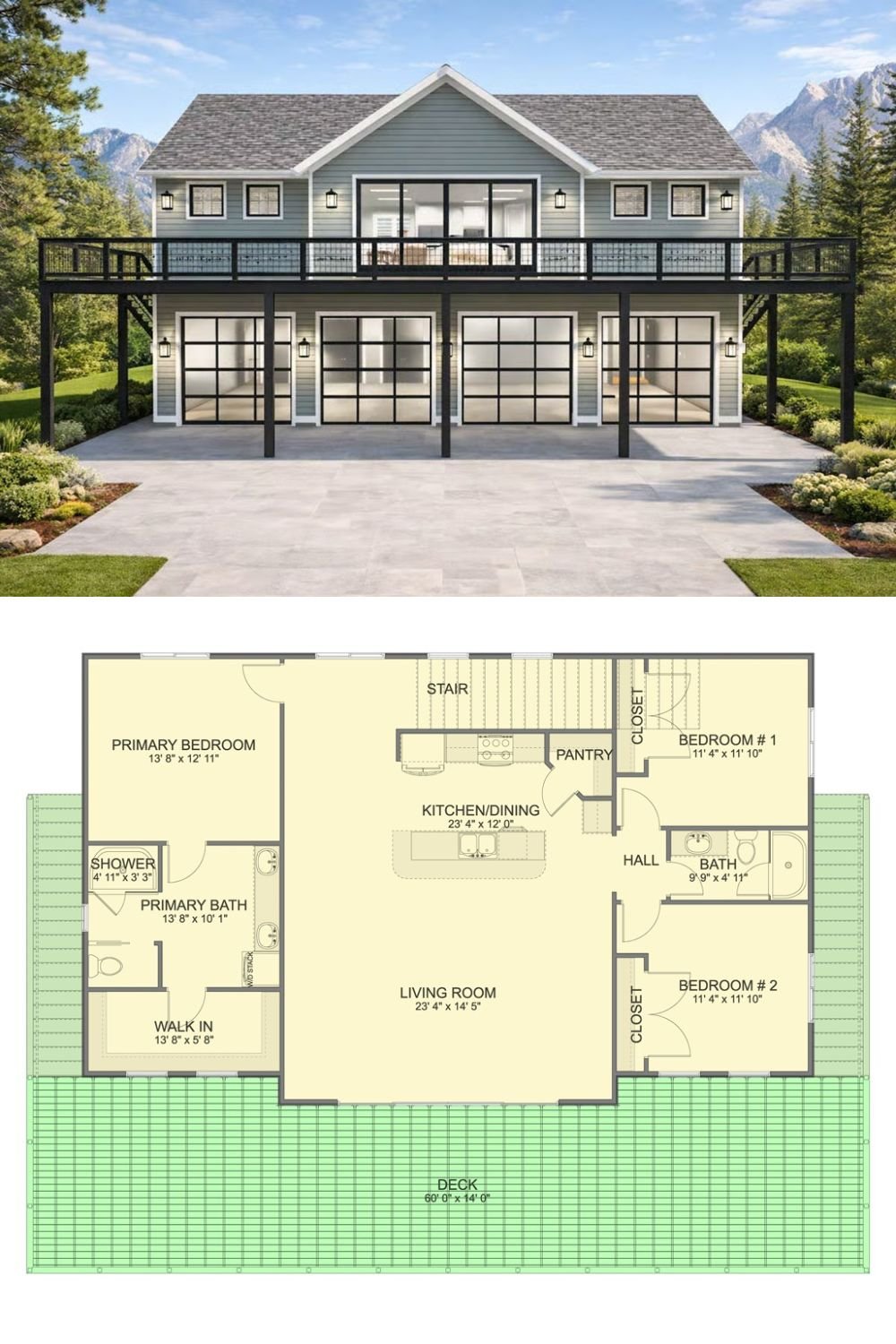 Barndominium-Style 3-Bedroom Home with 4-Car Garage and Open-Concept Living (Floor Plan)