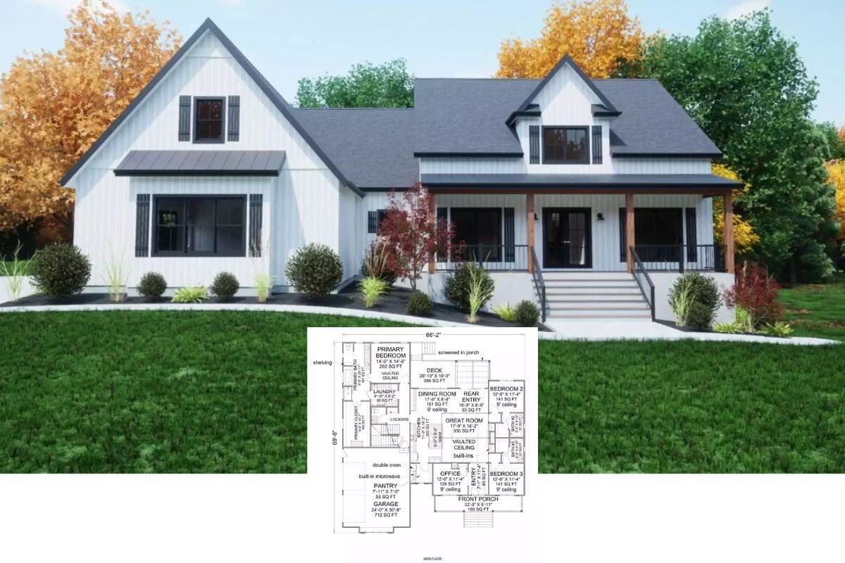 Harborpoint Road 3-Bedroom Barndominium with Front Porch and Bonus Room (Floor Plan)