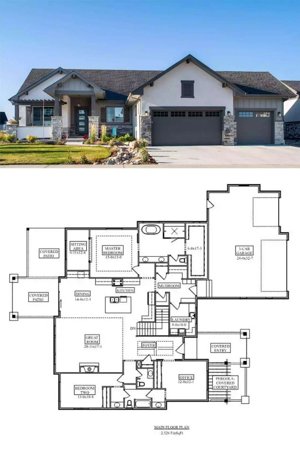 Craftsman-Style 3-Bedroom Midland Way with 3-Car Garage and Covered Patio (Floor Plan)