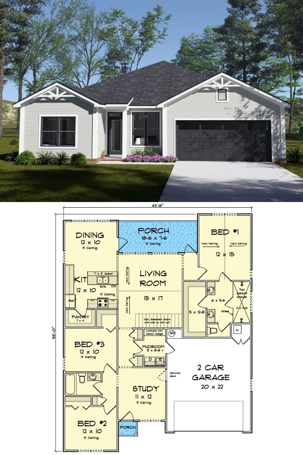 3-Bedroom Modern Country Ranch with Covered Patio and Double Garage (Floor Plan)