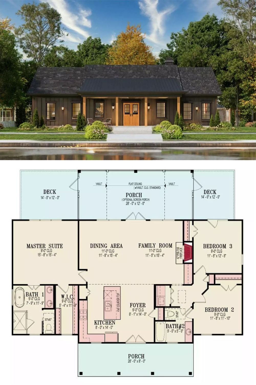 Ranch-Style 3-Bedroom Heartford Acres with Front Porch and Covered Patio (Floor Plan)
