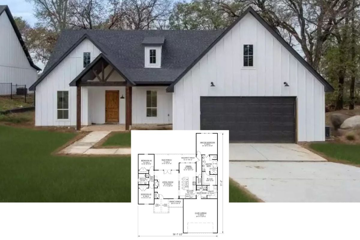 3-Bedroom Sage Harbor Farmhouse with Open Living Space and Double Garage (Floor Plan)