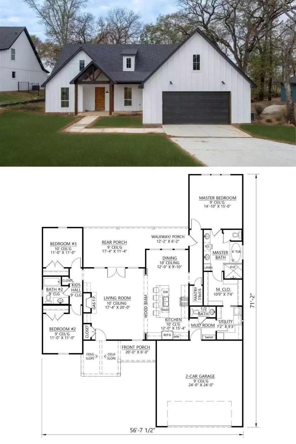 3-Bedroom Sage Harbor Farmhouse with Open Living Space and Double Garage (Floor Plan)