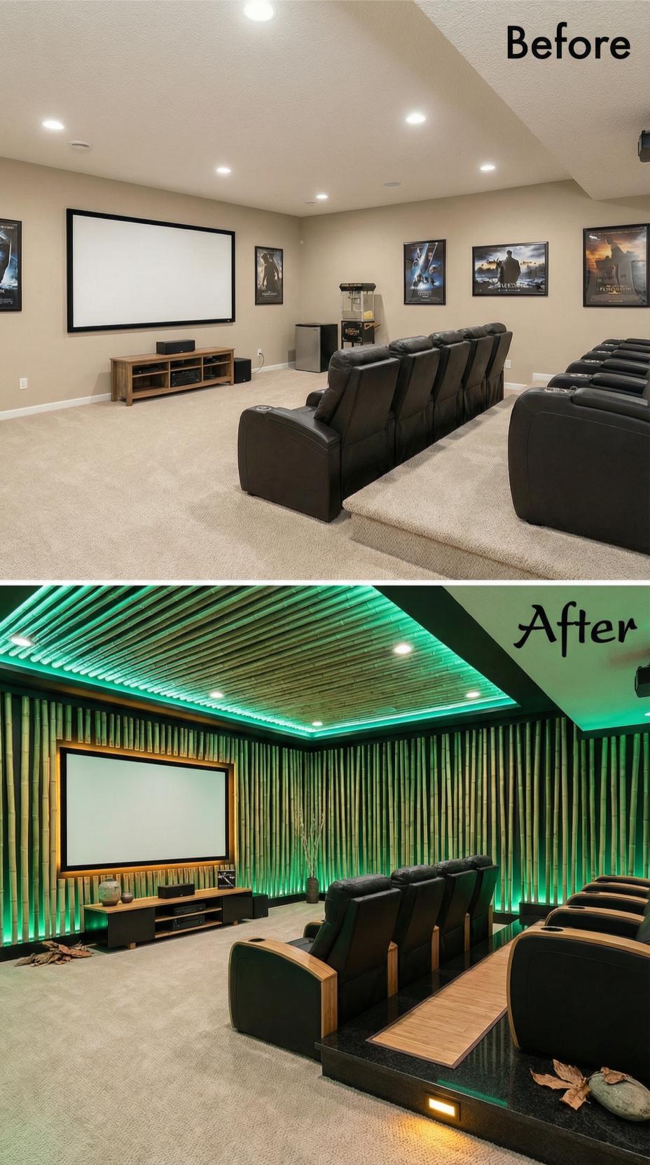 Vertical Green Slat Walls and LED Ceiling Cove Consume Builder Beige