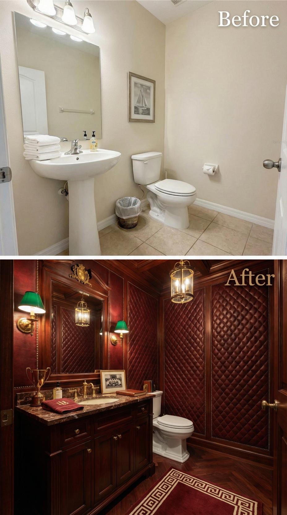 Quilted Oxblood Leather and Trophy-Case Vanity Crush Pedestal Beige