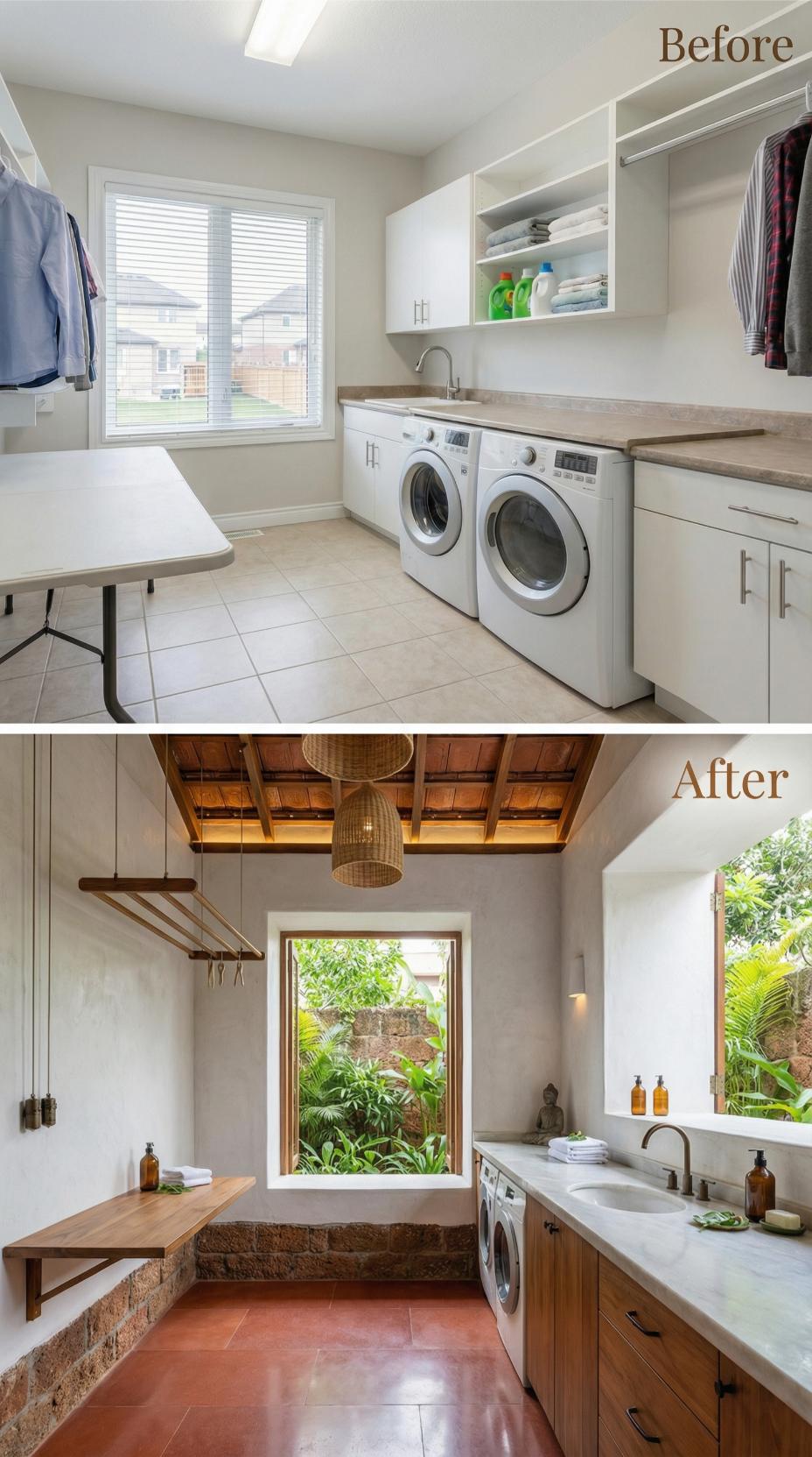 Terracotta Floors and Woven Rattan Pendant Expel Suburban White