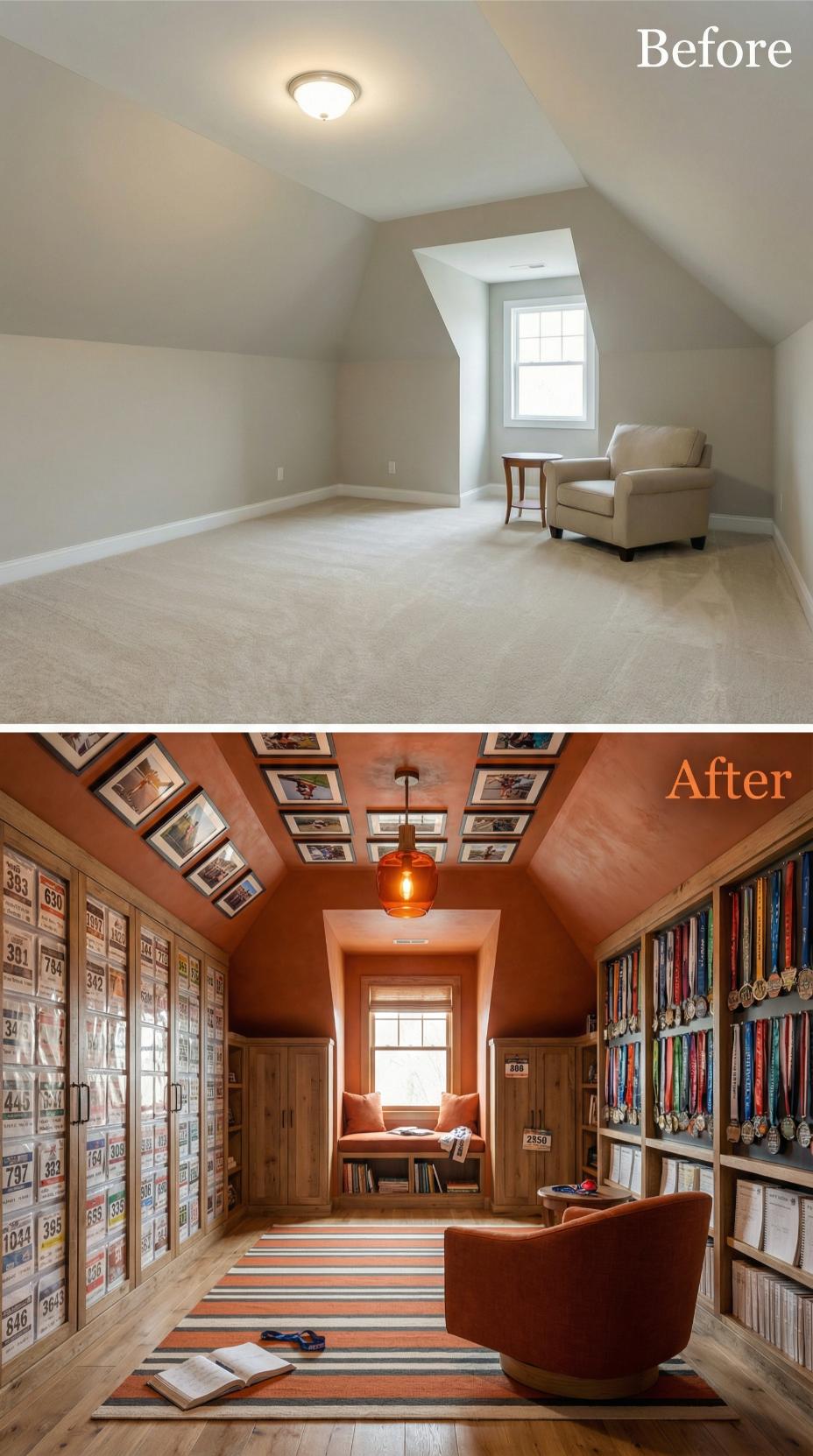 Burnt Orange Marathon Gallery Displays Race Bibs and Medal Collections