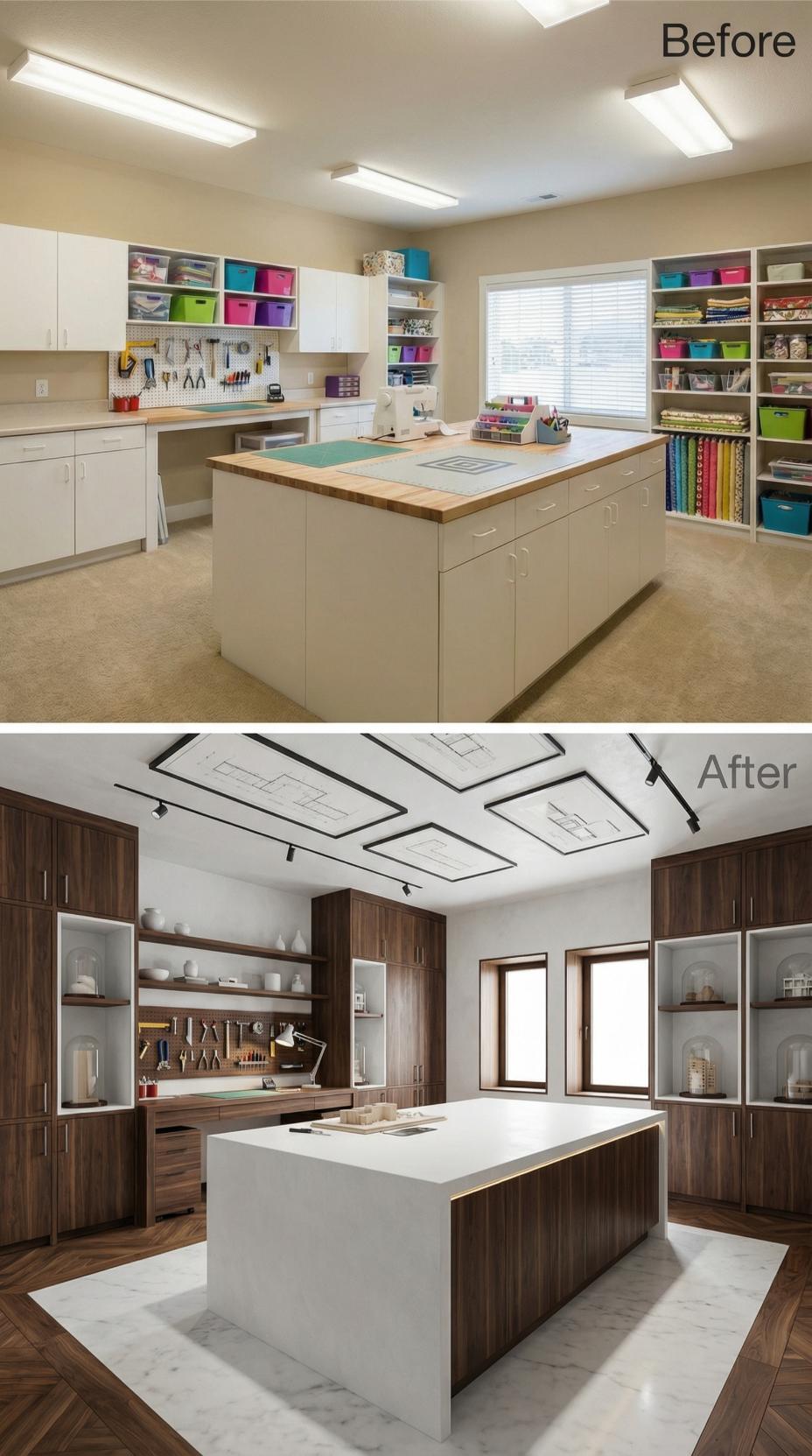 Beige Laminate Craft Station Evolves into Walnut Architecture Studio