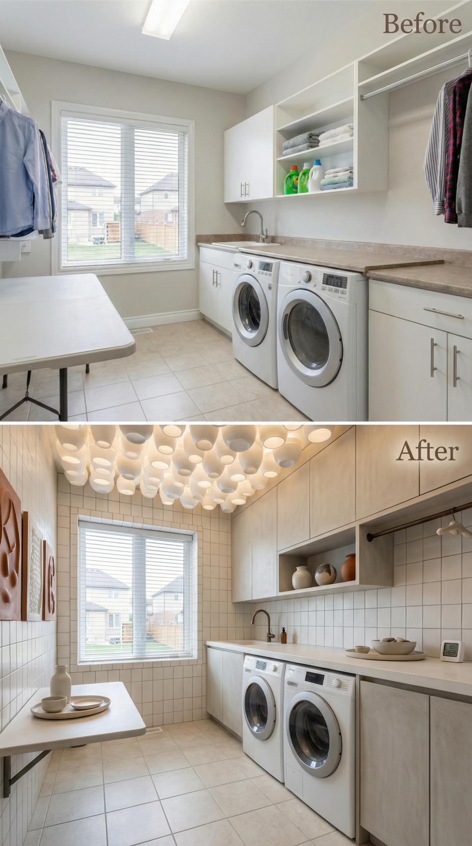 Sculptural Tube Light Fixture and Square Grid Tile Retire Generic Builder Palette