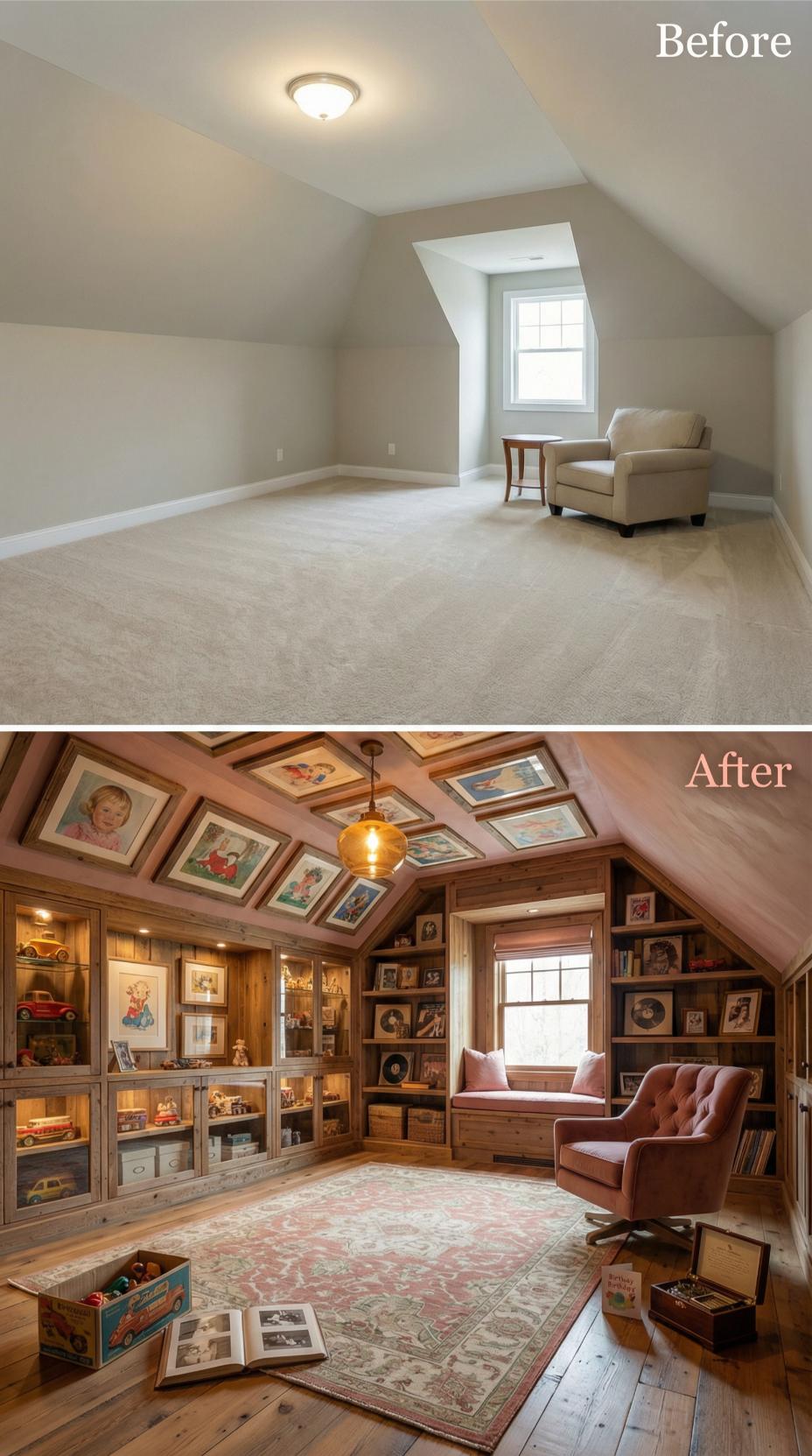 Nostalgia Museum Built Into Vaulted Attic with Custom Millwork