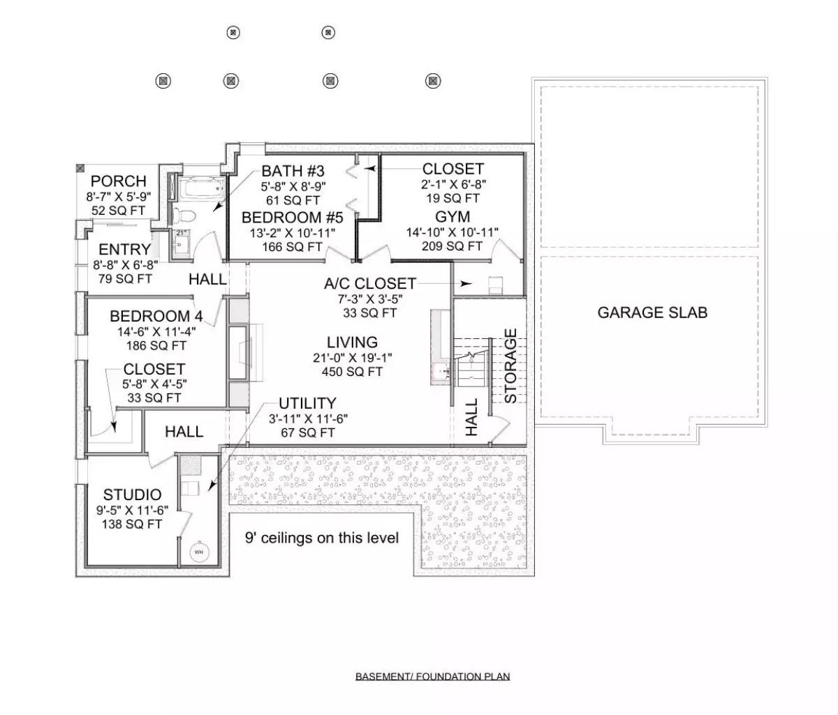 Basement Floor Plan: Five Bedrooms on One Level With a Gym That Shares a Wall With Storage