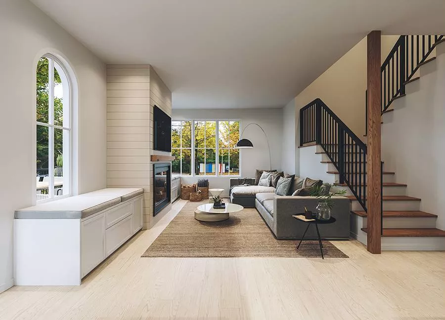 Shiplap Wraps the Fireplace Column to Ground It in Farmhouse Style