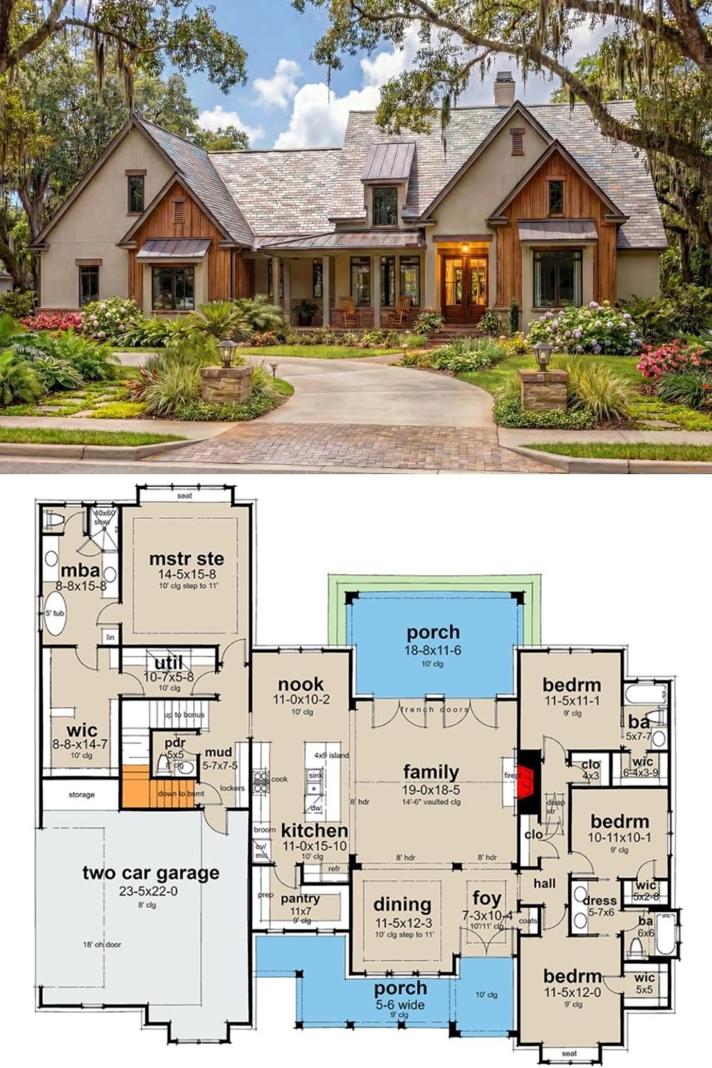 4-Bedroom European Farmhouse with Double Garage and Bonus Room (Floor Plan)