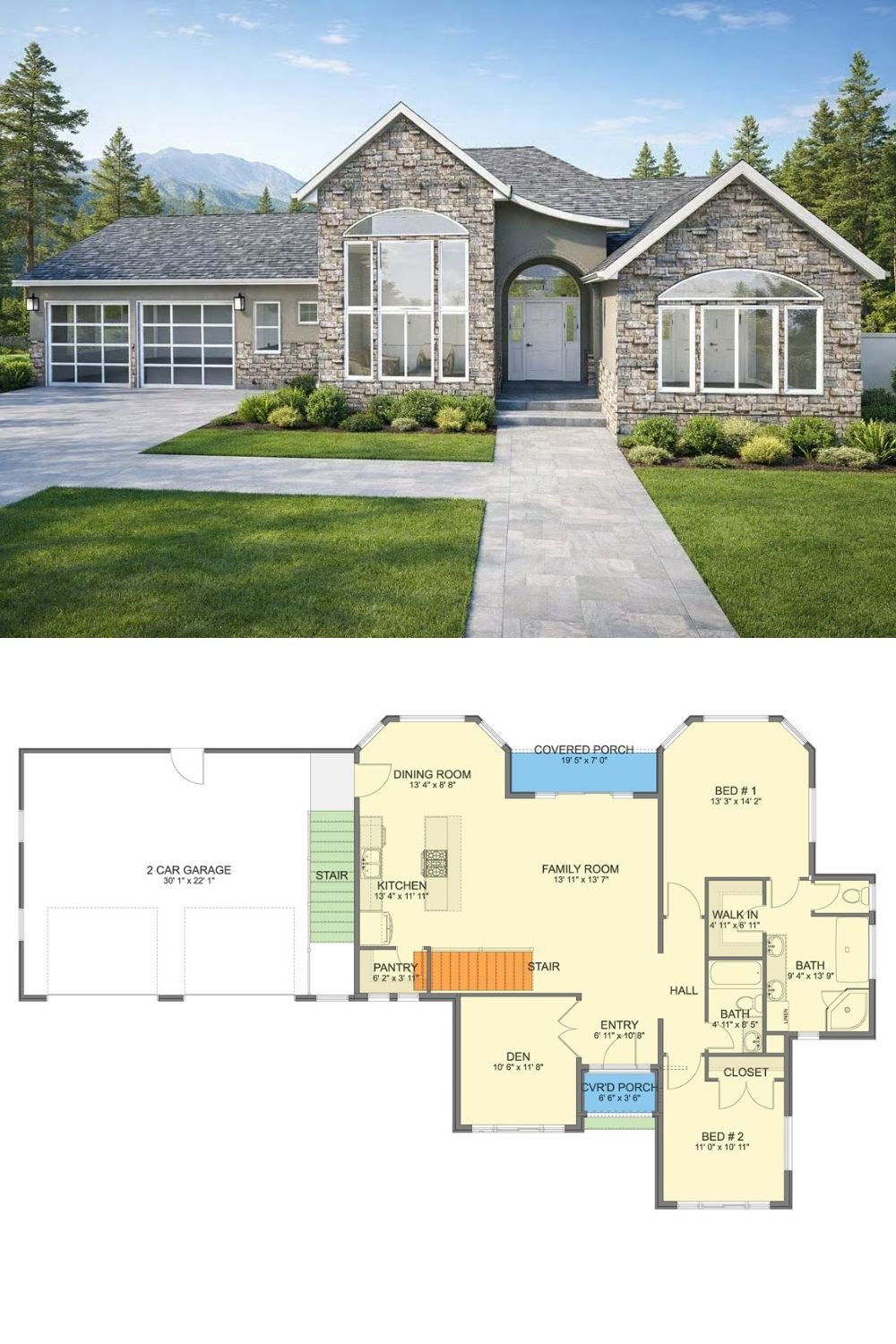 4-Bedroom French-Country Home with Double Garage and Basement Expansion (Floor Plan)