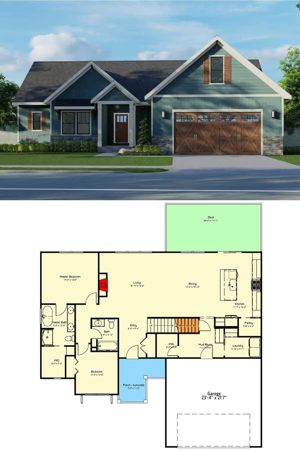 4-Bedroom Modern Farmhouse with Bonus Room and Double Garage (Floor Plan)