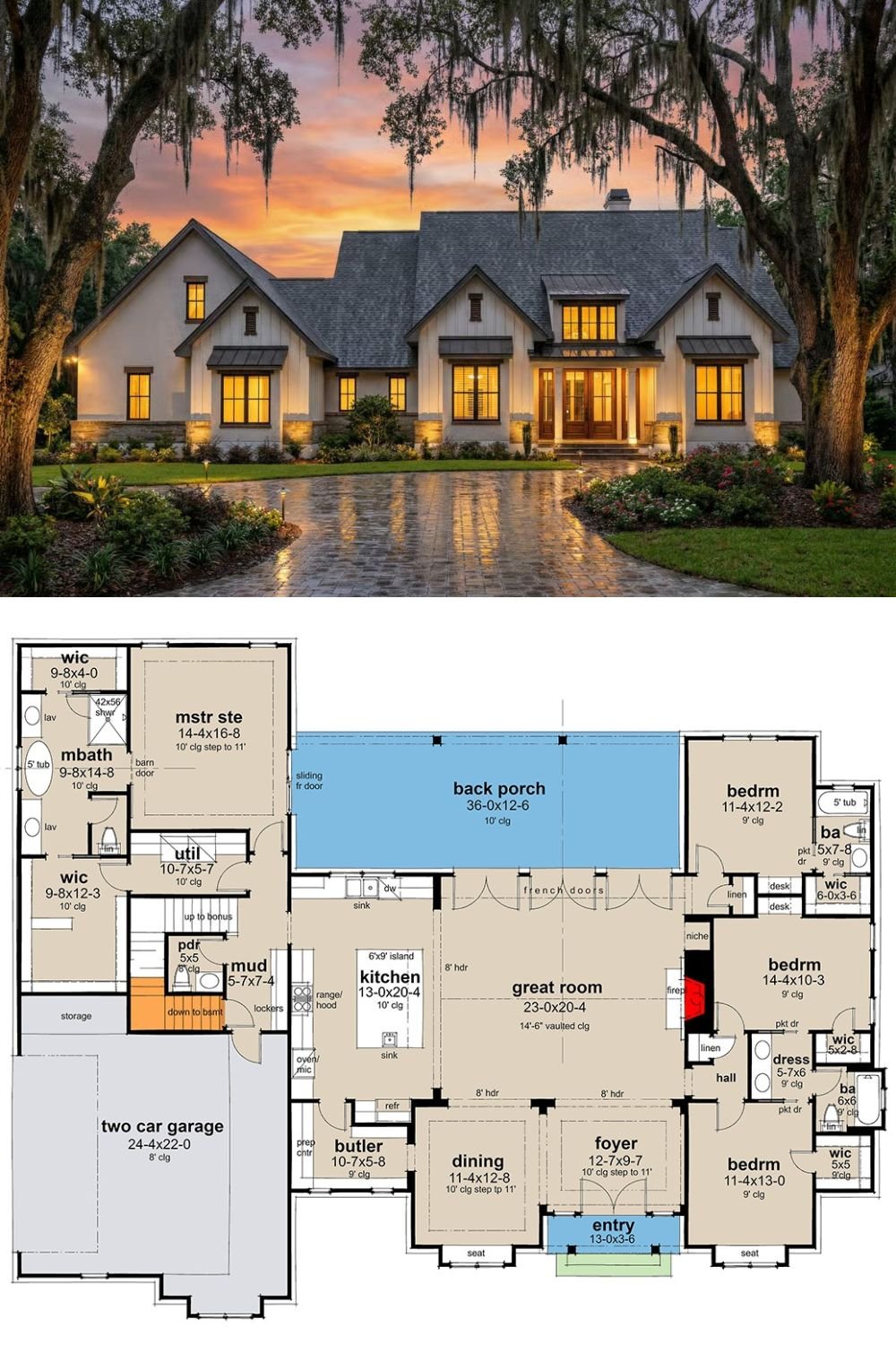 4-Bedroom Modern Farmhouse with Double Garage and Bonus Room (Floor Plan)