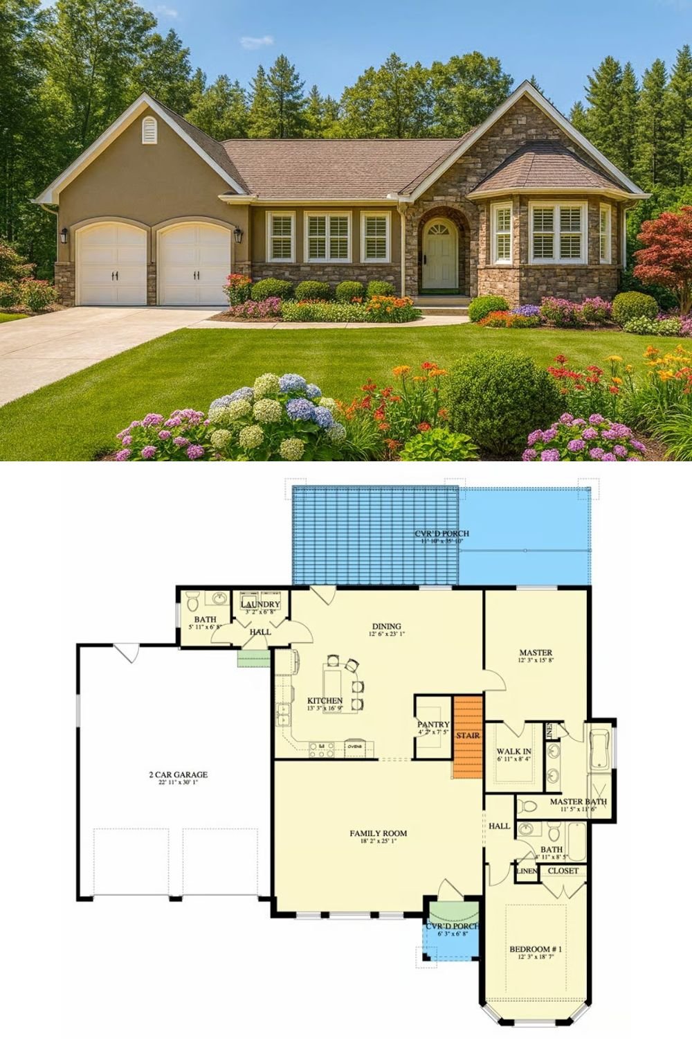 Ranch-Style 4-Bedroom Home with Covered Patio and Basement Expansion (Floor Plan)