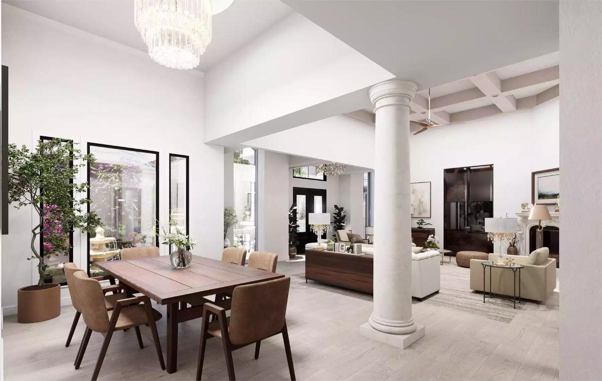 A White Column and Open Archways Define Separate Zones Without Closing Them Off