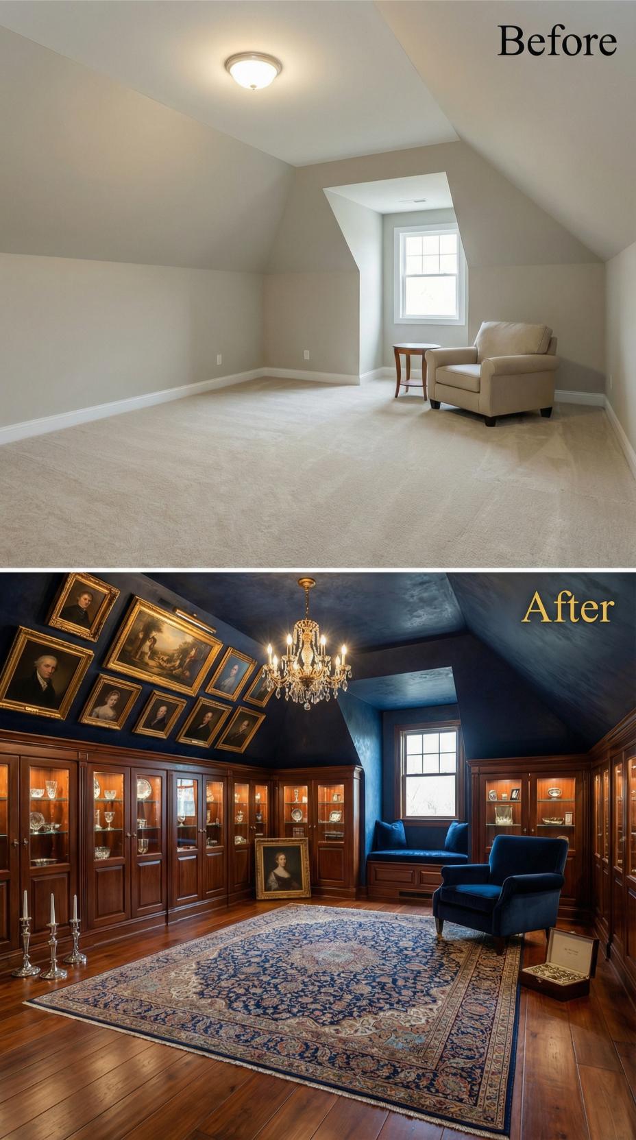 Ornate Crystal Chandelier Anchors Deep Navy Portrait Gallery