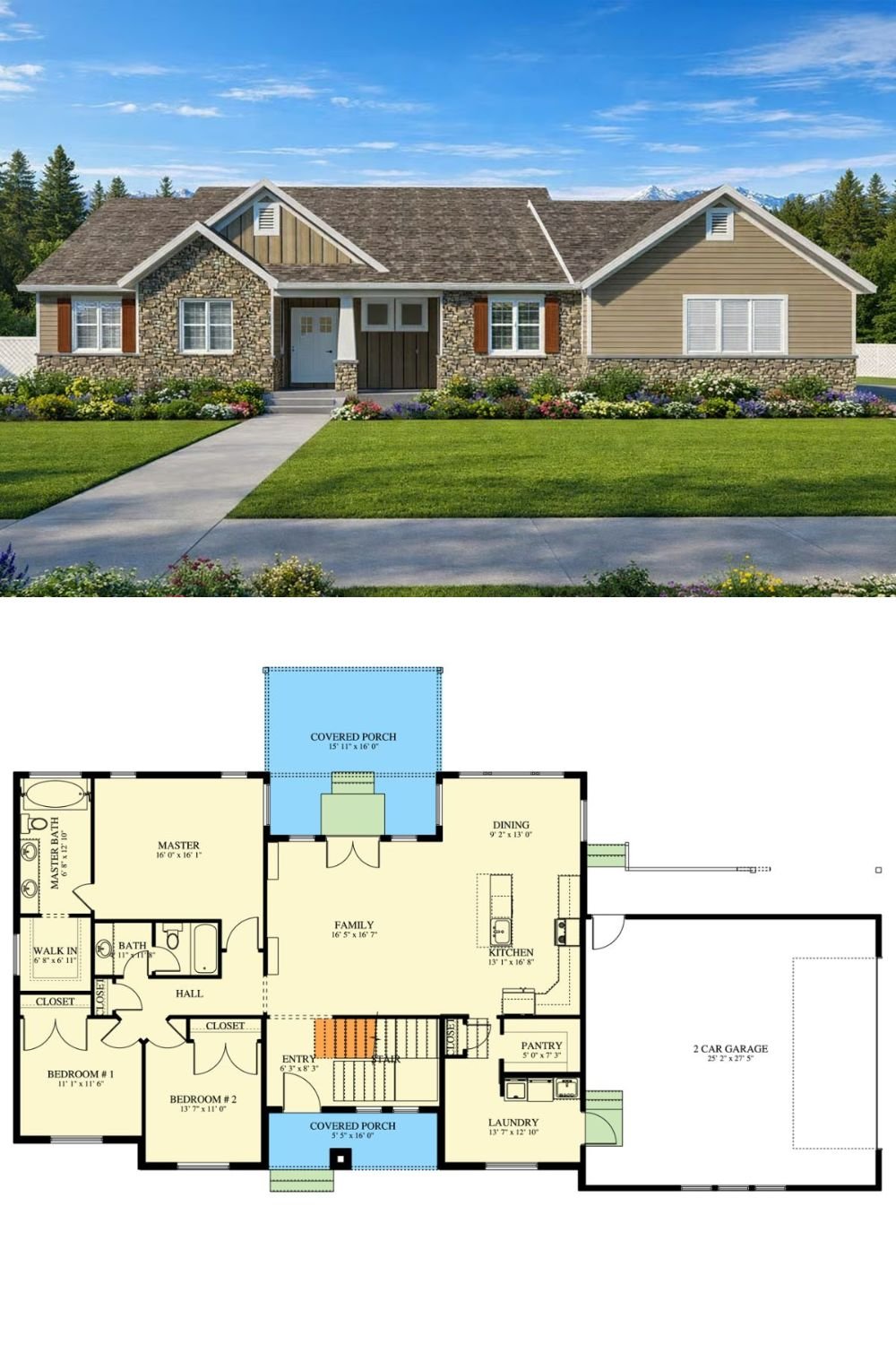 5-Bedroom Craftsman Ranch with Bonus Room and In-Law Suite (Floor Plan)