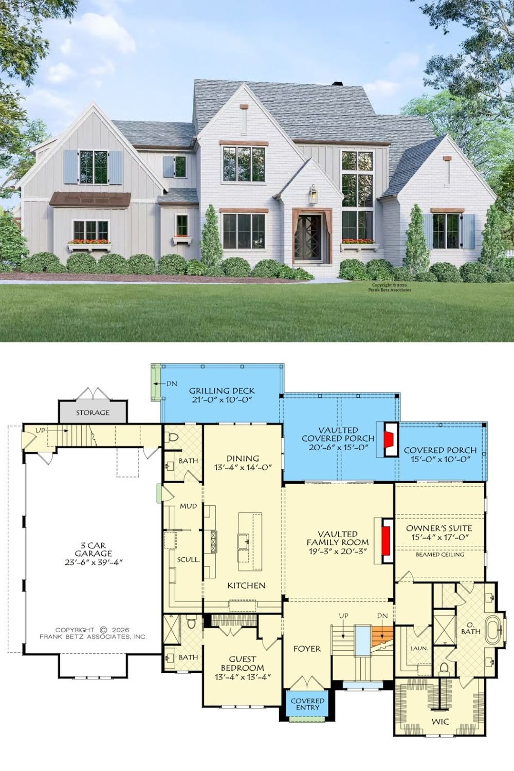 Transitional 5-Bedroom Modern Farmhouse with Bonus Room and Balcony (Floor Plan)