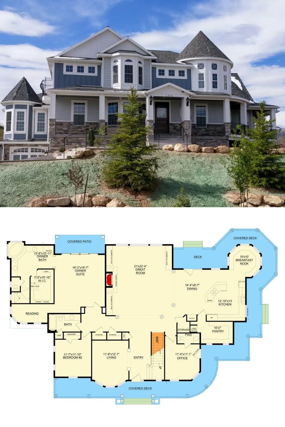 Victorian-Style 5-Bedroom Home with Balcony and Wraparound Porch (Floor Plan)