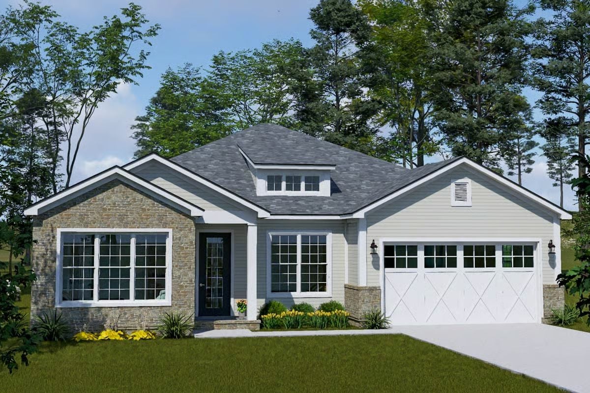 4-Bedroom Ranch with 3-Car Tandem Garage and Covered Patio (Floor Plan)