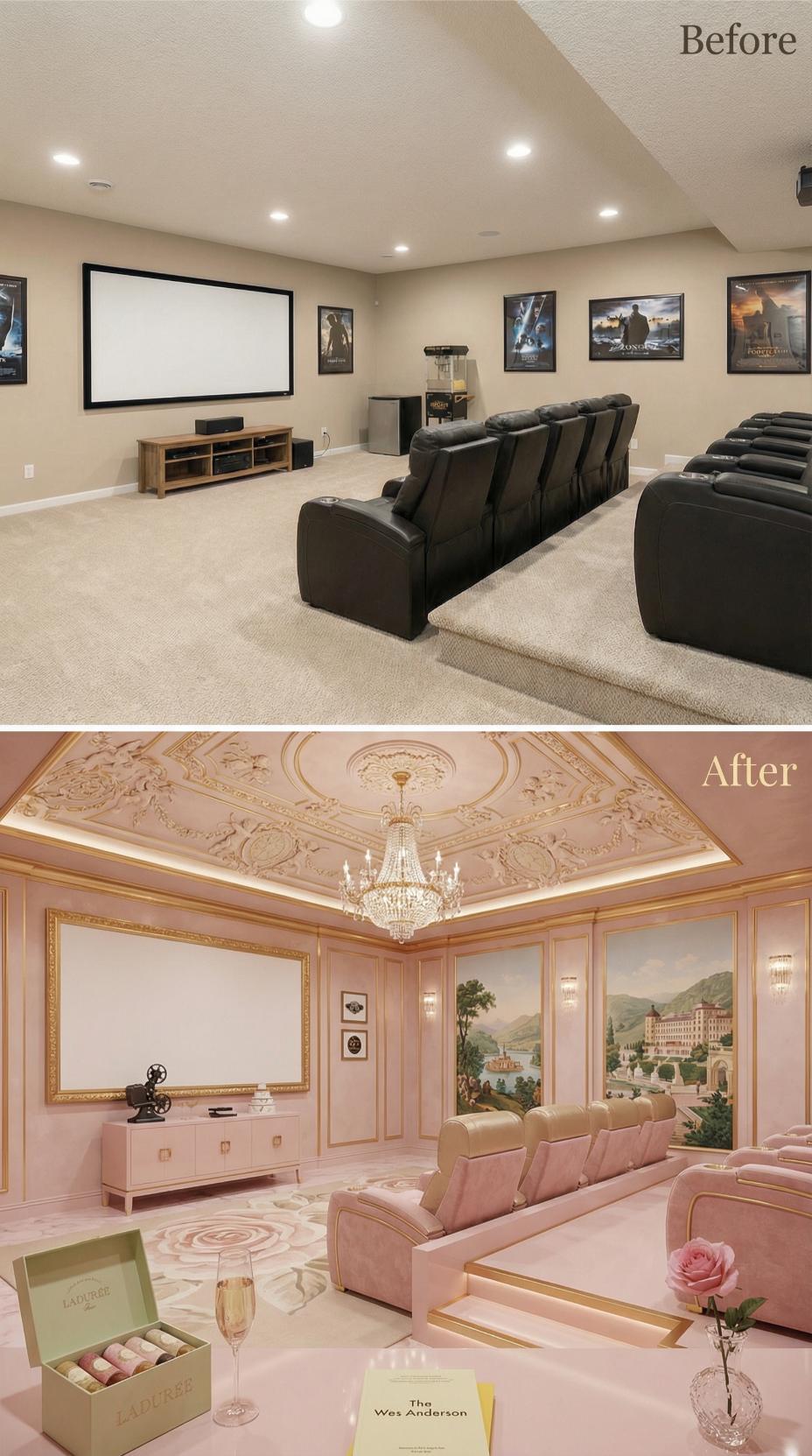 Rococo Pink Palace With Hand-Painted Murals Erases Suburban Beige