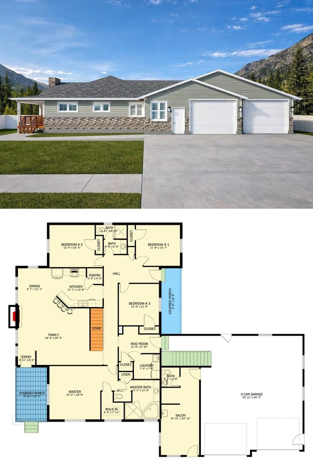 6-Bedroom Traditional Home with 3-Car Garage and Basement Expansion (Floor Plan)