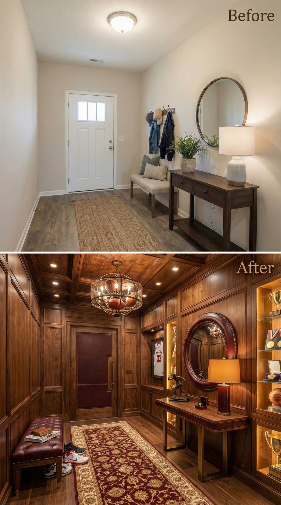 Sports Memorabilia Showcased in Walnut-Paneled Trophy Room