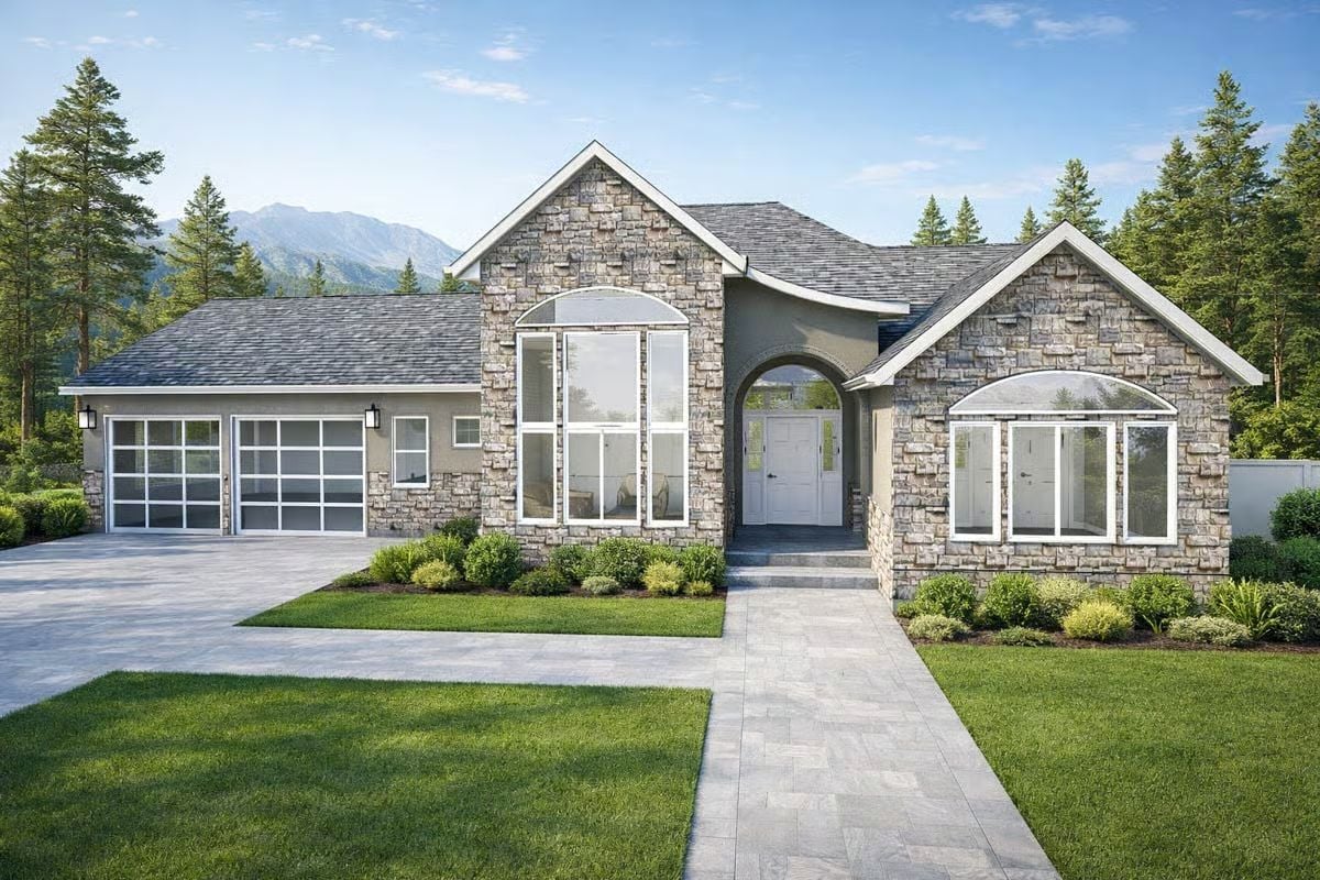 4-Bedroom French-Country Home with Double Garage and Basement Expansion (Floor Plan)