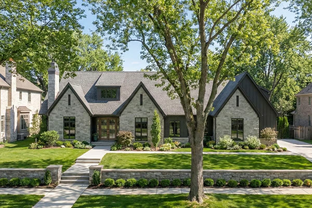 Transitional-Style 4-Bedroom Home for a Wide Lot with 3-Car Garage and a Wet Bar (Floor Plan)