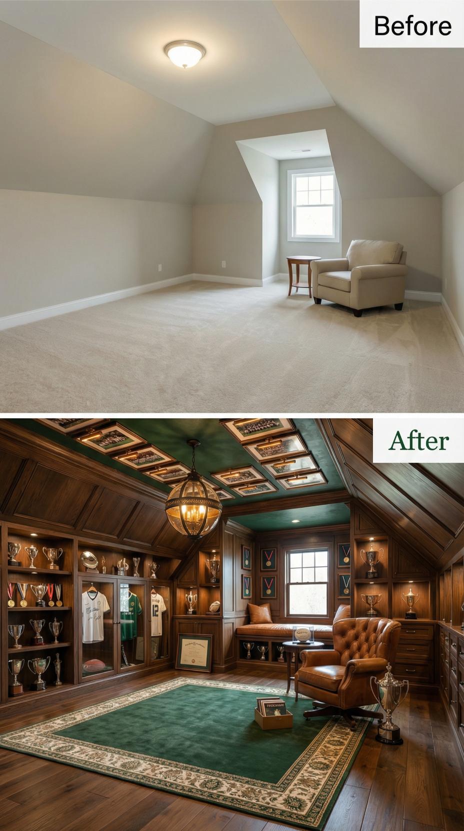 Dark Walnut Trophy Case Conversion with Vaulted Coffered Ceiling