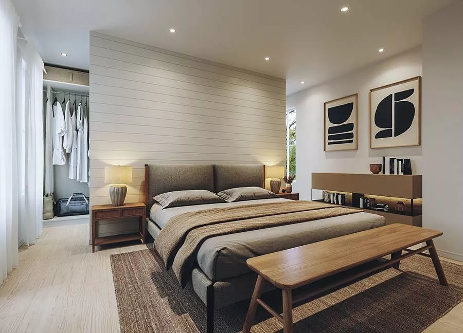 Horizontal Shiplap Behind the Bed Creates a Headboard Wall Without Hardware