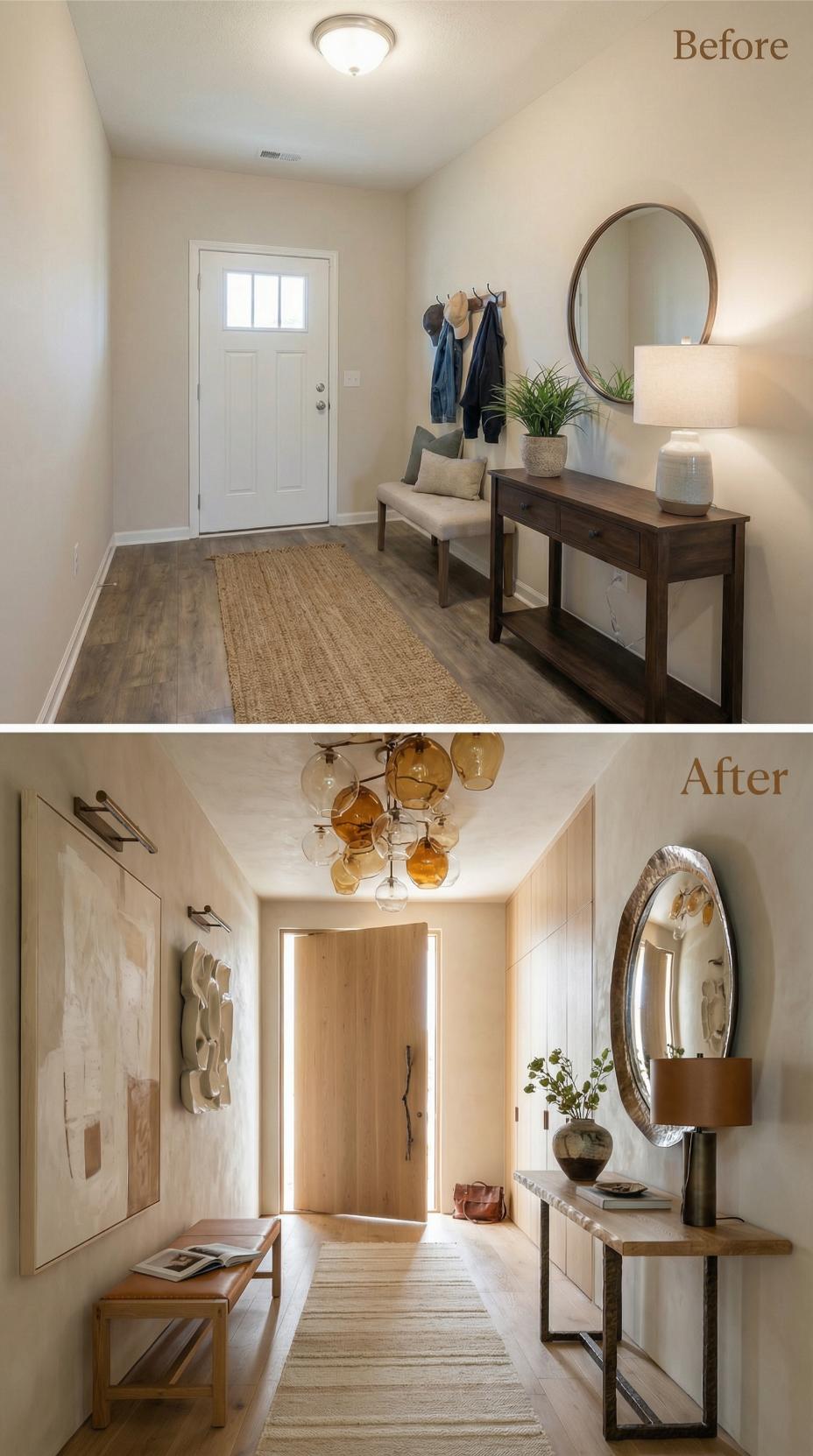 Warm Wood Paneling and Statement Lighting Replace Plain Walls