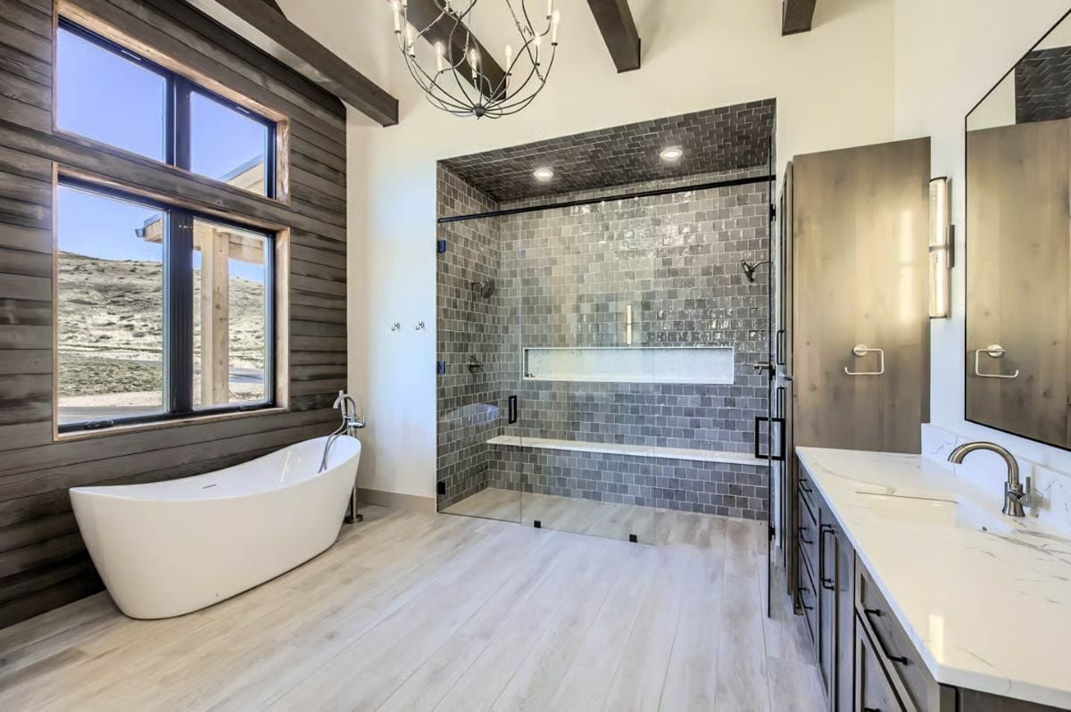 Spa-Inspired Master Bathroom with Freestanding Tub and Tiled Shower