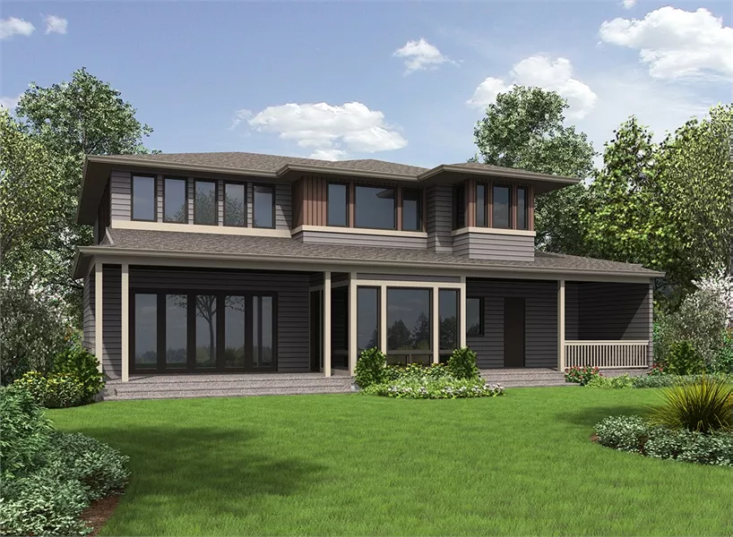 Prairie-Style Two-Story Home with Horizontal Siding and Covered Porches