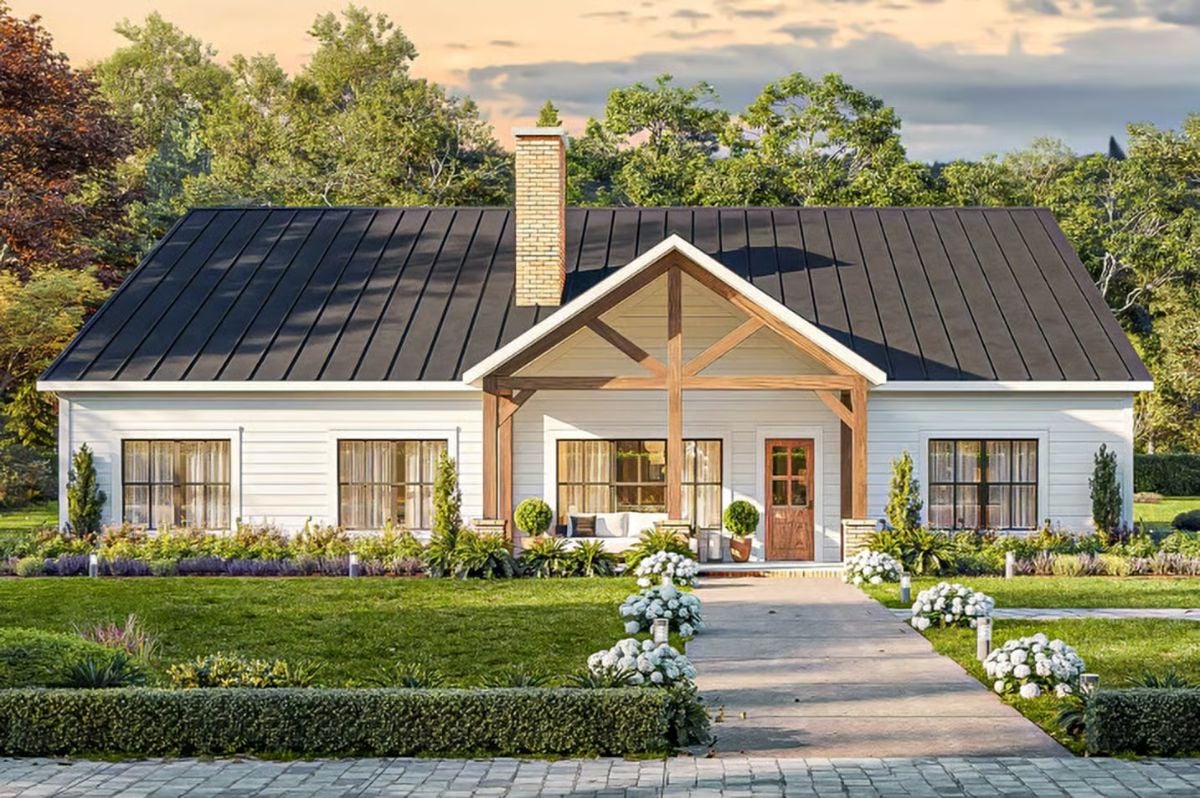 Modern Farmhouse-Style 4-Bedroom Home with Covered Front and Back Porches (Floor Plan)