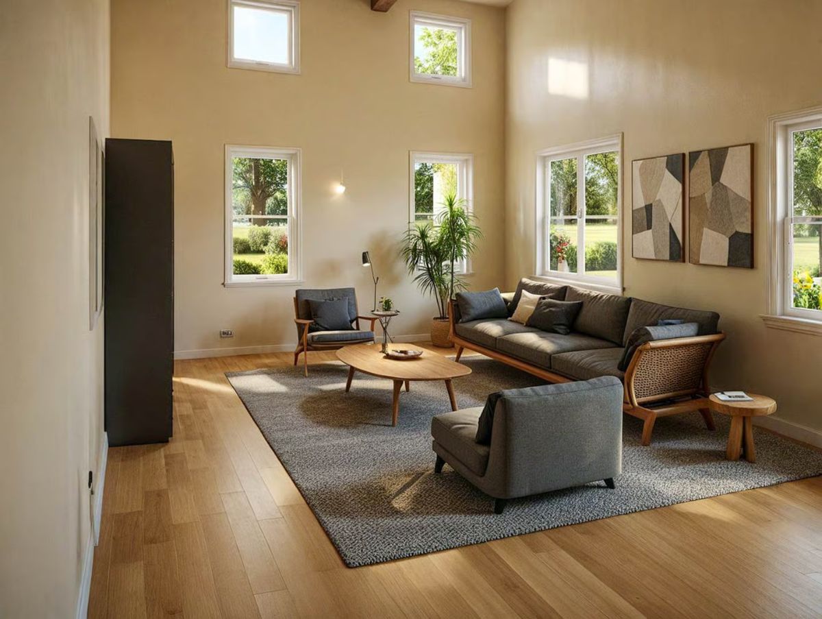High Ceilings and Multiple Windows Make This Living Room Feel Twice Its Size