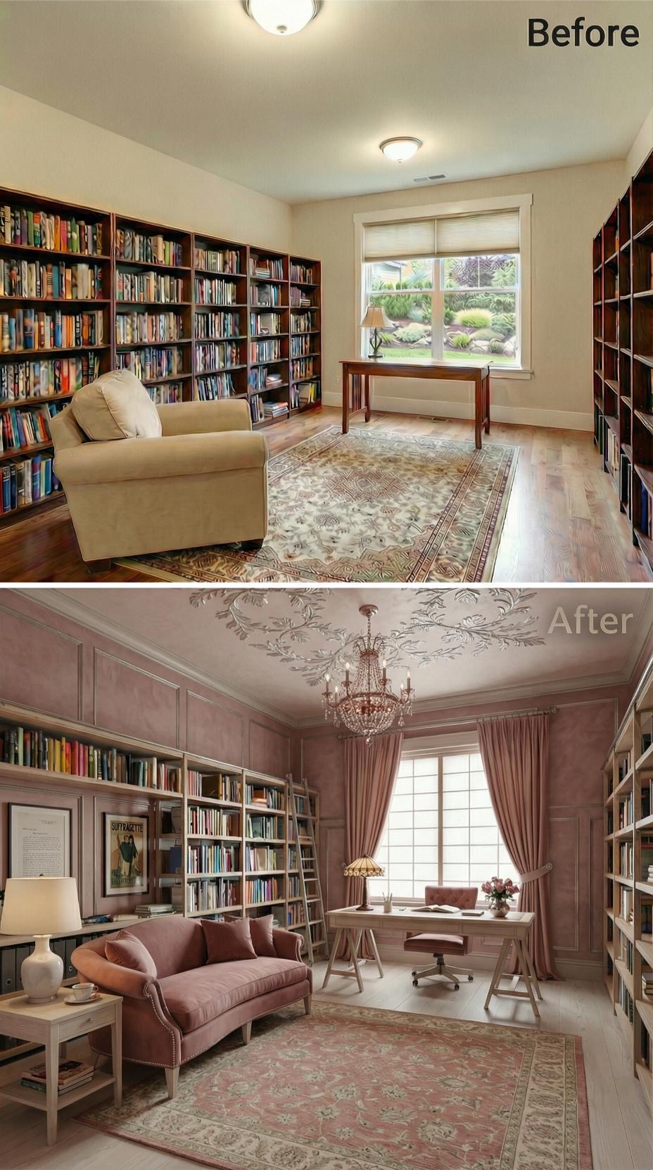 Mauve Damask Ceiling Medallion and Crystal Chandelier Displace Flush Mount