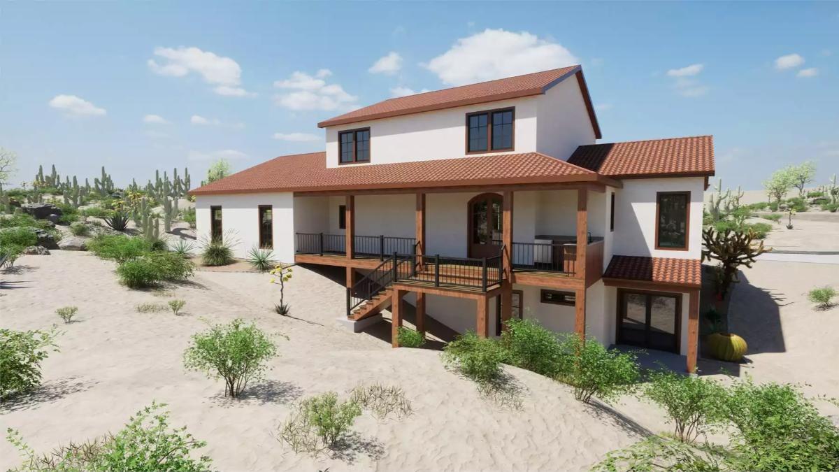 Terracotta Tile Roof and Desert Landscaping Root This House in Arid Climate