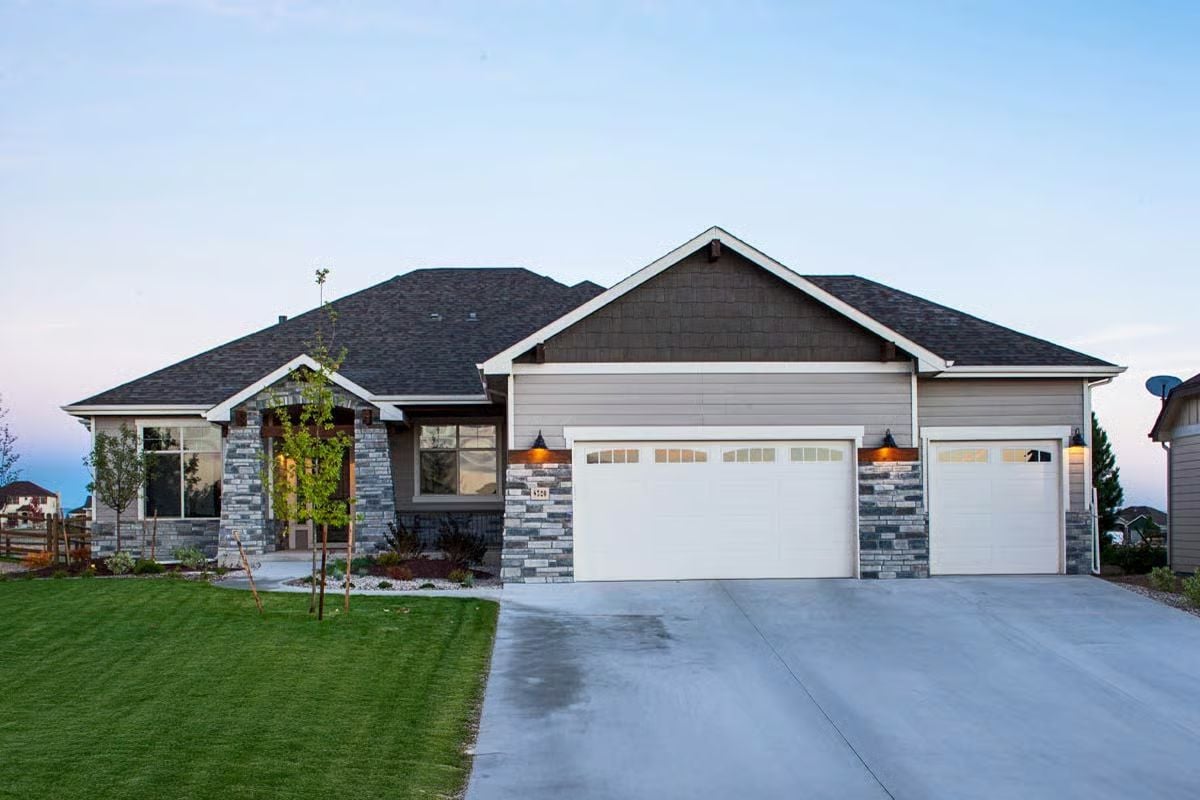 Craftsman 3-Bedroom Ranch with 3-Car Garage and Basement Expansion (Floor Plan)