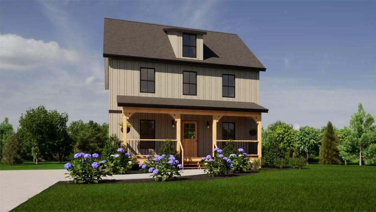 Farmhouse-Style 3-Bedroom Aspenbridge Lane Home with Front Porch and Open-Concept Living (Floor Plan)
