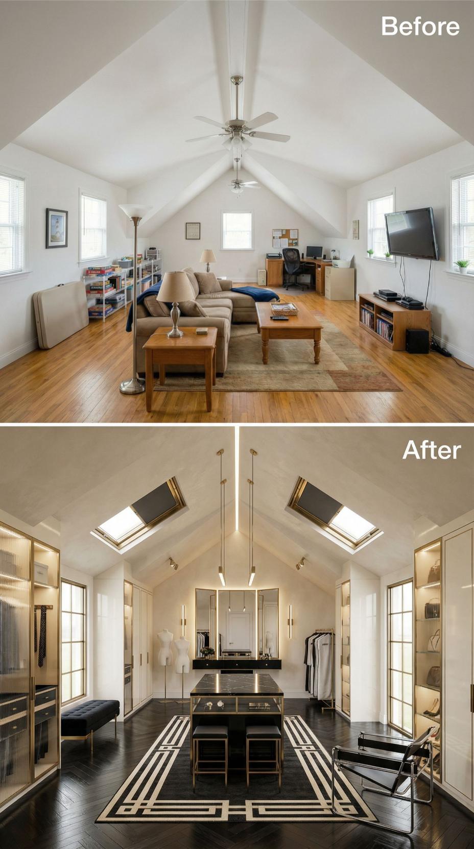 Casual Bachelor Den Demolished for Brass-Trimmed Dressing Suite